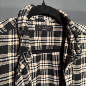 All Saints Black and Cream Plaid Casual Button Down Shirt